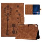 For iPad 10.2 2021 / 2020 / 10.5 2019 Embossed Couple Cat Smart Tablet Leather Case(Brown) - 1