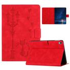 For iPad mini 6 Embossed Couple Cat Smart Tablet Leather Case(Red) - 1