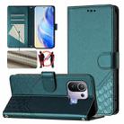 For Xiaomi Mi 11 Pro Honeycomb Embossing RFID Leather Phone Case(Peacock Green) - 1