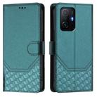 For Xiaomi 11T / 11T Pro Honeycomb Embossing RFID Leather Phone Case(Peacock Green) - 2