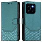 For Xiaomi 14 Pro 5G Honeycomb Embossing RFID Leather Phone Case(Peacock Green) - 2