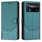 For Xiaomi Poco X4 Pro 5G Honeycomb Embossing RFID Leather Phone Case(Peacock Green) - 2