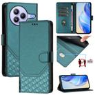 For Xiaomi Civi 5 Pro 5G Honeycomb Embossing RFID Leather Phone Case(Peacock Green) - 1