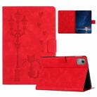 For Lenovo Tab M11 / Xiaoxin Pad 2024 Embossed Couple Cat Smart Tablet Leather Case(Red) - 1