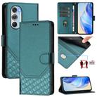 For Motorola Edge X30 / Edge 30 Pro Honeycomb Embossing RFID Leather Phone Case(Peacock Green) - 1