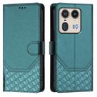 For Motorola Edge 50 5G Global Honeycomb Embossing RFID Leather Phone Case(Peacock Green) - 2