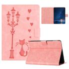 For Amazon Kindle Paperwhite 4 / 3 / 2 Embossed Couple Cat Smart Tablet Leather Case(Pink) - 1