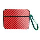 For AirPods 3 Carbon Fiber Square Leather Earphone Case with Hook(Red) - 1