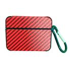 For AirPods Pro Carbon Fiber Square Leather Earphone Case with Hook(Red) - 1