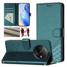 For Redmi A3 4G Global / A3X 4G Honeycomb Embossing RFID Leather Phone Case(Peacock Green) - 1