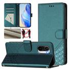 For Redmi K40 / K40 Pro Honeycomb Embossing RFID Leather Phone Case(Peacock Green) - 1