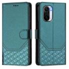 For Redmi K40 / K40 Pro Honeycomb Embossing RFID Leather Phone Case(Peacock Green) - 2