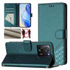 For Redmi K60 Ultra Honeycomb Embossing RFID Leather Phone Case(Peacock Green) - 1