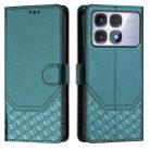 For Redmi K70 Ultra 5G Honeycomb Embossing RFID Leather Phone Case(Peacock Green) - 2