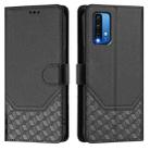 For Redmi 9T Global Honeycomb Embossing RFID Leather Phone Case(Black) - 2