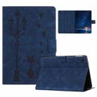 For Samsung Galaxy Tab A9 Embossed Couple Cat Smart Tablet Leather Case(Blue) - 1