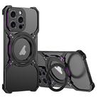 For iPhone 16 Pro Max Mechanical Arm Borderless MagSafe Holder Metal Phone Case(Black Purple) - 1