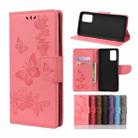 For Samsung Galaxy Note20 Butterflies Embossing Horizontal Flip Leather Case with Holder & Card Slots & Wallet(Pink) - 1