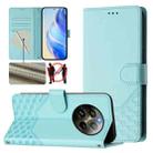 For Realme 12+ 5G Global Honeycomb Embossing RFID Leather Phone Case(Mint Green) - 1