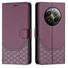 For Realme 12+ 5G Global Honeycomb Embossing RFID Leather Phone Case(Violet) - 2