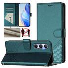 For Realme C65 4G Global Honeycomb Embossing RFID Leather Phone Case(Peacock Green) - 1