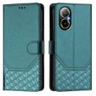 For Realme C67 4G Global Honeycomb Embossing RFID Leather Phone Case(Peacock Green) - 2