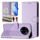 For Realme 14 Pro 5G Honeycomb Embossing RFID Leather Phone Case(Light Purple) - 1
