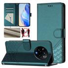 For Realme 14 Pro+ 5G Honeycomb Embossing RFID Leather Phone Case(Peacock Green) - 1
