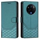 For Realme 14 Pro+ 5G Honeycomb Embossing RFID Leather Phone Case(Peacock Green) - 2