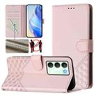 For Realme 14x Global / V70 5G / C75 5G Honeycomb Embossing RFID Leather Phone Case(Pink) - 1