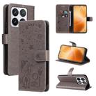 For Xiaomi 14T Pro Cat and Bee Embossed Flip Leather Phone Case(Grey) - 1