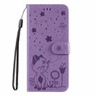 For Xiaomi 14T Pro Cat and Bee Embossed Flip Leather Phone Case(Purple) - 3
