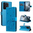 For Xiaomi 14T Cat and Bee Embossed Flip Leather Phone Case(Blue) - 1