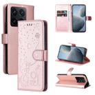 For Xiaomi 14T Cat and Bee Embossed Flip Leather Phone Case(Rose Gold) - 1