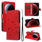 For Xiaomi 15 Ultra 5G Global Cat and Bee Embossed Flip Leather Phone Case(Red) - 1