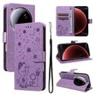 For Xiaomi 15 Ultra 5G Global Cat and Bee Embossed Flip Leather Phone Case(Purple) - 1