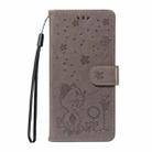 For Xiaomi Poco M6 Pro 4G Global Cat and Bee Embossed Flip Leather Phone Case(Grey) - 2