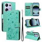 For Xiaomi Poco M6 Pro 4G Global Cat and Bee Embossed Flip Leather Phone Case(Green) - 1