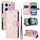 For Xiaomi Poco M6 Pro 4G Global Cat and Bee Embossed Flip Leather Phone Case(Rose Gold) - 1