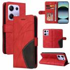 For Xiaomi Poco M6 Pro 4G Global Dual-color Splicing Flip Leather Phone Case(Red) - 1