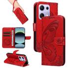 For Xiaomi Poco M6 Pro 4G Global Swallowtail Butterfly Embossed Leather Phone Case(Red) - 1