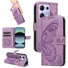 For Xiaomi Poco M6 Pro 4G Global Swallowtail Butterfly Embossed Leather Phone Case(Purple) - 1