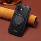 For iPhone 16 Denior A17 Genuine Leather Gear Magnetic Holder Phone Case(Black) - 2