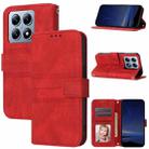 For Xiaomi 14T Embossed Stripes Skin Feel Leather Phone Case(Red) - 1