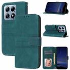 For Xiaomi 14T Embossed Stripes Skin Feel Leather Phone Case(Dark Green) - 1