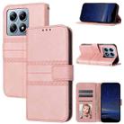 For Xiaomi 14T Pro Embossed Stripes Skin Feel Leather Phone Case(Pink) - 1