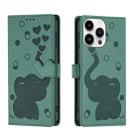 For iPhone 16 Pro Max Cartoon Elephant Embossed Leather Phone Case(Green) - 1