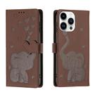 For iPhone 16 Pro Max Cartoon Elephant Embossed Leather Phone Case(Brown) - 1