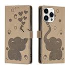 For iPhone 16 Pro Max Cartoon Elephant Embossed Leather Phone Case(Khaki) - 1