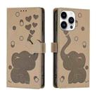 For iPhone 16 Pro Cartoon Elephant Embossed Leather Phone Case(Khaki) - 1